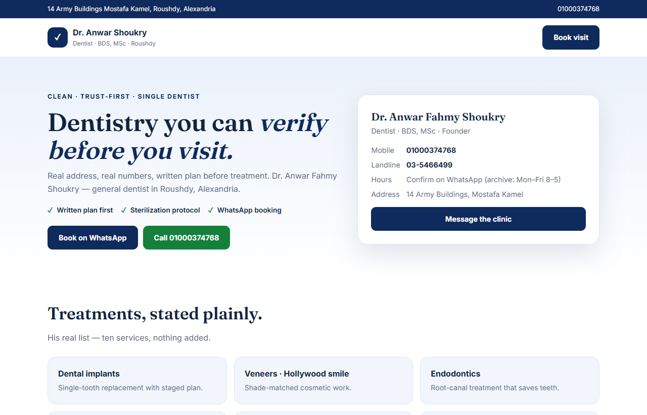 Deep blue trust design direction for an orthodontic practice.